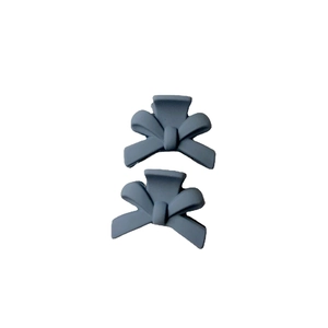 Set of two matte grey-blue bow hair clips for women with a minimalist candy-style design