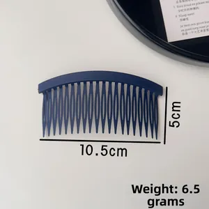 Detail view of navy blue matte hair side comb with dimensions 10.5cm by 5cm