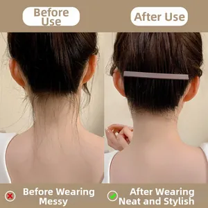 Detail view of brown matte hair comb clip for organizing messy hair on the back of the neck