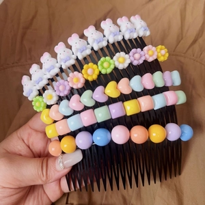 Set of 6 colorful candy-colored hair combs with cute rabbit and floral charms for girls