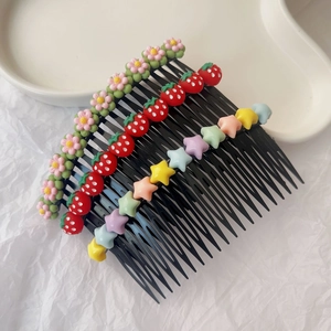 Set de trois peignes à cheveux pour filles avec fleur rose, fraise et étoiles colorées