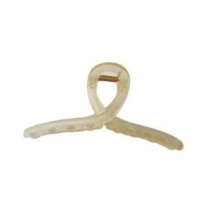 Grande pince à cheveux translucide givrée beige crème avec ressort en métal doré