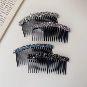 Sparkly rhinestone hair side combs set for women in black, grey, purple and blue colors
