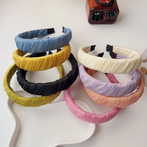 Women Korean Candy Color Wide Headband Sweet High Top Ruched Fabric Hair Hoop Pleated Padded Headwear Hair Accessories