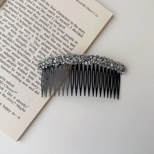 Elegant black hair insert comb with grey rhinestone beads for girls and women hair styling