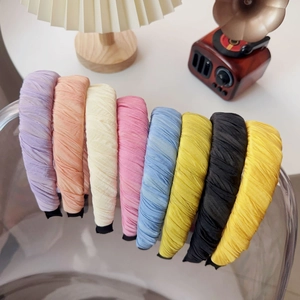 Set of 8 colorful candy-colored wide headbands with sweet pleated fabric design for women