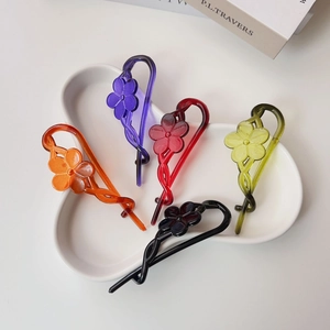 Korean Style Flower Banana Clip Resin Plastic Twisted Vertical Hair Clip Matte Glossy Ponytail Holder For Women Accessories