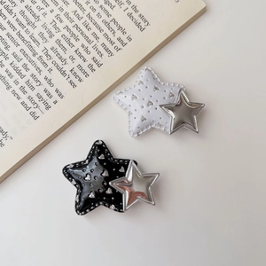 Y2K star hair clip set with silver glitter heart and metallic star on white background