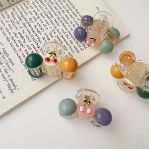 Vintage contrast cherry hair clips set in colorful acrylic with metal spring for styling