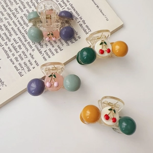 Vintage Korean Style Mini Hair Claw Clip For Women Plastic Resin Cherry Pattern Color Blocking Hair Accessories Hairpin