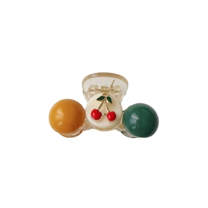 Mini cherry claw clip with retro color block design and polished finish for hair