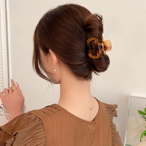Deep amber tortoise shell square hair claw clip for elegant half-up hairstyles