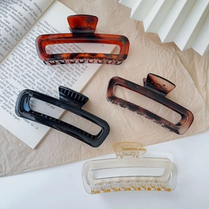 Large Acrylic Hair Claw Clip For Women Leopard Amber Black Matte Rectangular Shark Clip Elegant Korean Style Hair Accessory