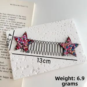 Pettine per capelli a forma di stella con strass colorati lungo 13 cm e peso di 6,9 g