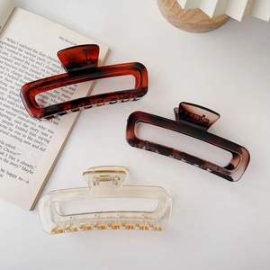Three-piece set of large rectangular acrylic hair claws in assorted elegant colors