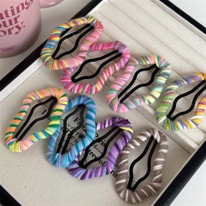 Handmade Woven Wool Wrapped Cloud Hair Clips Sweet Colorful Macaron Snap Clips For Women Girl Hair Accessories