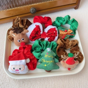 Weihnachten Stoff Scrunchies Weihnachtsmann Rentier Weihnachtsbaum Elastische Haargummis Plüsch Festival Haarschmuck Für Damen Mädchen