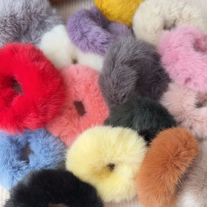 Soft Fluffy Plush Scrunchies Faux Fur Hair Tie Elastic Hair Band For Women Girls Autumn Winter Korean Style Hair Accessory