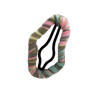 Knitted wool cloud hair clip in colorful striped pattern with black BB metal base