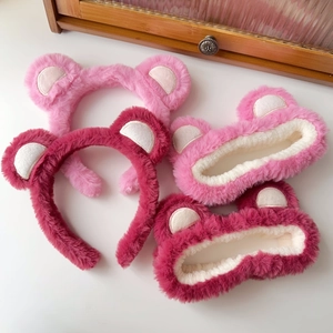 Cute Plush Bear Ears Headband For Women Soft Fuzzy Hairband For Washing Face Makeup Skincare Sweet Korean Style Hair Accessories Pink
