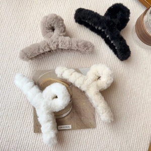 Plüsch-Haarklammern für Damen in Dunkelgrau, Schwarz, Weiß und Beige-Farben