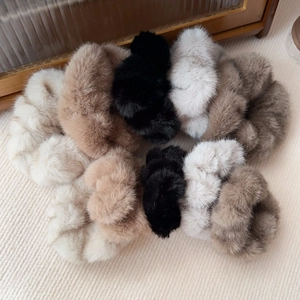 Faux Mink Fur Large Hair Scrunchie Elastic Plush Hair Ties For Women Korean Style Retro Winter Fuzzy Hair Accessories