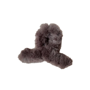 Elegante pinza per capelli in peluche grigio scuro con finta pelliccia per l'inverno