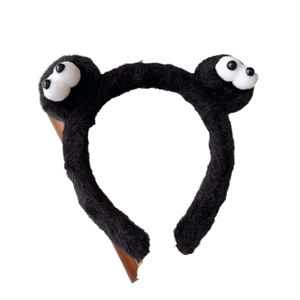 Funny black plush hairband with cute cartoon eyes for washing face or parties