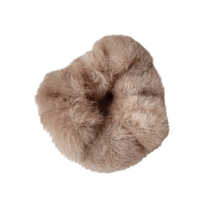 Faux mink fur scrunchie in light brown, fluffy plush hair tie for winter fashion
