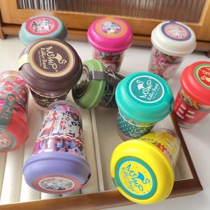 Mini coffee cup packaging filled with colorful candy-colored hair rubber bands