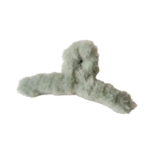 Elegant large mint green plush hair claw clip for women made of soft faux fur shark clip