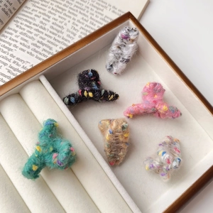 Mini Pinces à Cheveux Douces en Peluche à Pois Colorés Élastiques en Tricot de Laine Accessoires de Mode Style Coréen Femme Fille