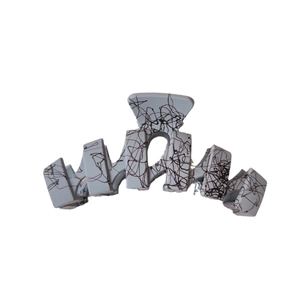 Matte grey wave shark hair claw clip with black abstract pattern for thick hair