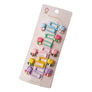 Lot de 10 barrettes tulipes colorées pour enfants en cinq tons macaron sur carte