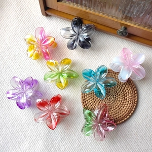 Set of eight colorful gradient plumeria hair claws in a translucent jelly finish