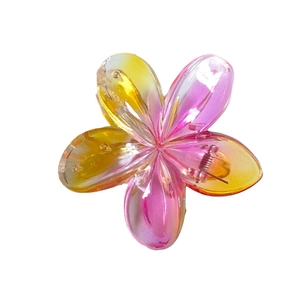 Pink and yellow gradient frangipani flower hair claw clip with elegant resin finish