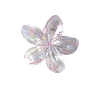 Holographic frangipani hair claw clip with gradient pink translucent acrylic finish