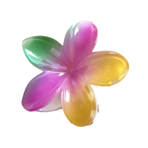 Elegant gradient plumeria flower hair claw clip with tropical resin design for women