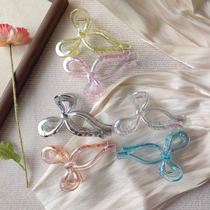 Iridescent Laser Bow Hair Claw Clip For Women Large Transparent Acrylic Resin Shark Clip Elegant Korean Style Hair Accessories