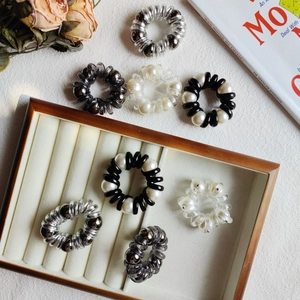 Fashion Artificial Pearl Telephone Wire Hair Tie Elastic Spiral Hair Ring Simple Elegant Ponytail Holder For Women Girls Headwear