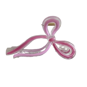 Pink butterfly hair claw clip with transparent acrylic resin and gold metal spring