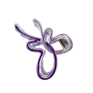 Pince à cheveux papillon transparente avec motif ondulé violet et ressort doré