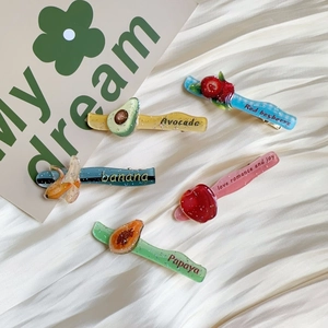 5-pack glitter acrylic fruit hair clips with avocado and strawberry designs for girls