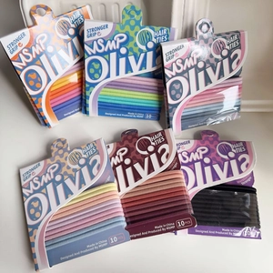 Close-up of high elasticity candy color hair ties in ten-piece pack sets