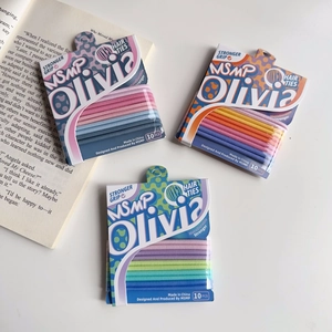 Three packs of high-elasticity hair ties in pastel gradients on an open book