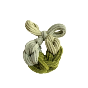 Two-tone green corduroy bow hair tie for high ponytail with premium textured finish