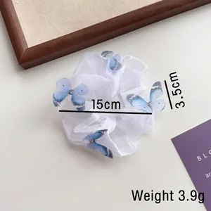 Chouchou élégant en organza blanc avec papillons bleus décoratifs et diamètre 15cm