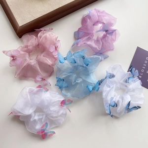 Détails de 5 chouchous papillon en organza avec strass et couleurs douces printanières