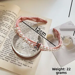 Serre-tête pliable rétractable rose avec perles et dents antidérapantes pour coiffure chic