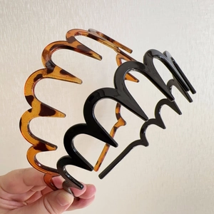 Wavy Teeth Plastic Hairband High Skull Top Non-Slip Tortoiseshell Black Hair Hoop For Women Girls Face Washing Daily Use